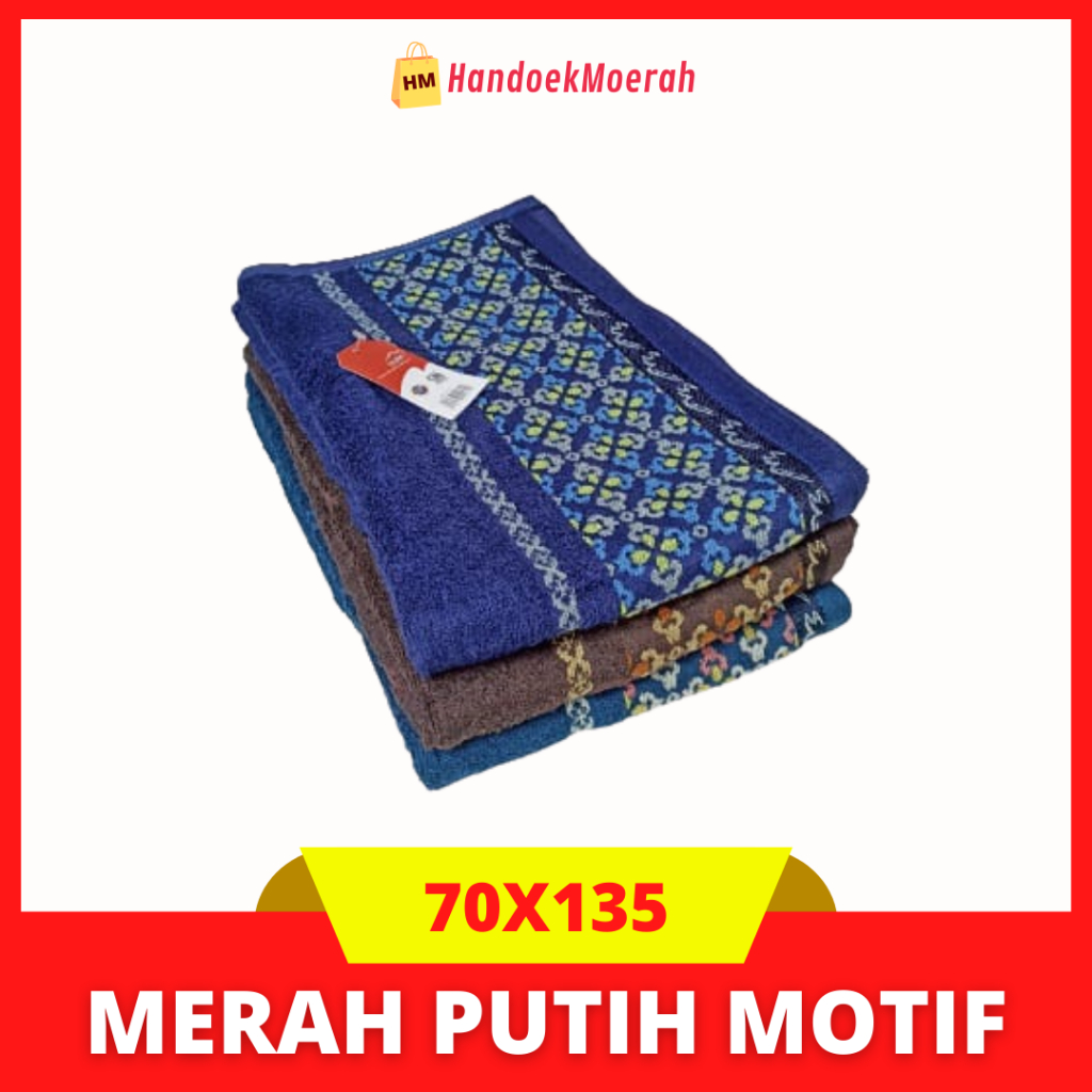 Handuk Mandi Dewasa Terry Palmer Murah / Towel Merah Putih Motif MPB 536 70x135