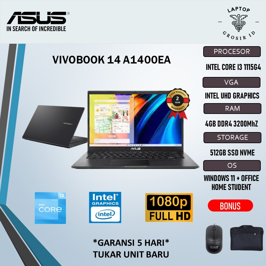 Laptop Asus Vivobook 14 A1400EA I3 1115G4 8GB 512SSD W11 14.0FHD