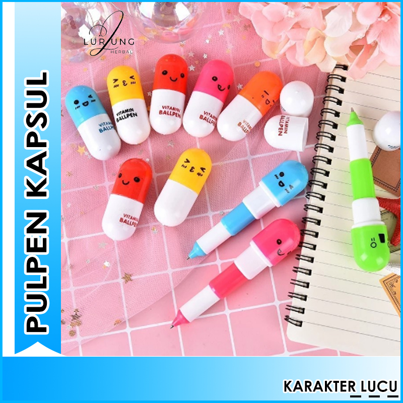 Pulpen Lucu Dan Unik Aesthetic Karakter Bentuk Kapsul Mini Bolpoin Kapsul Vitamin Pena Kapsul Tinta Hitam Souvenir Murah