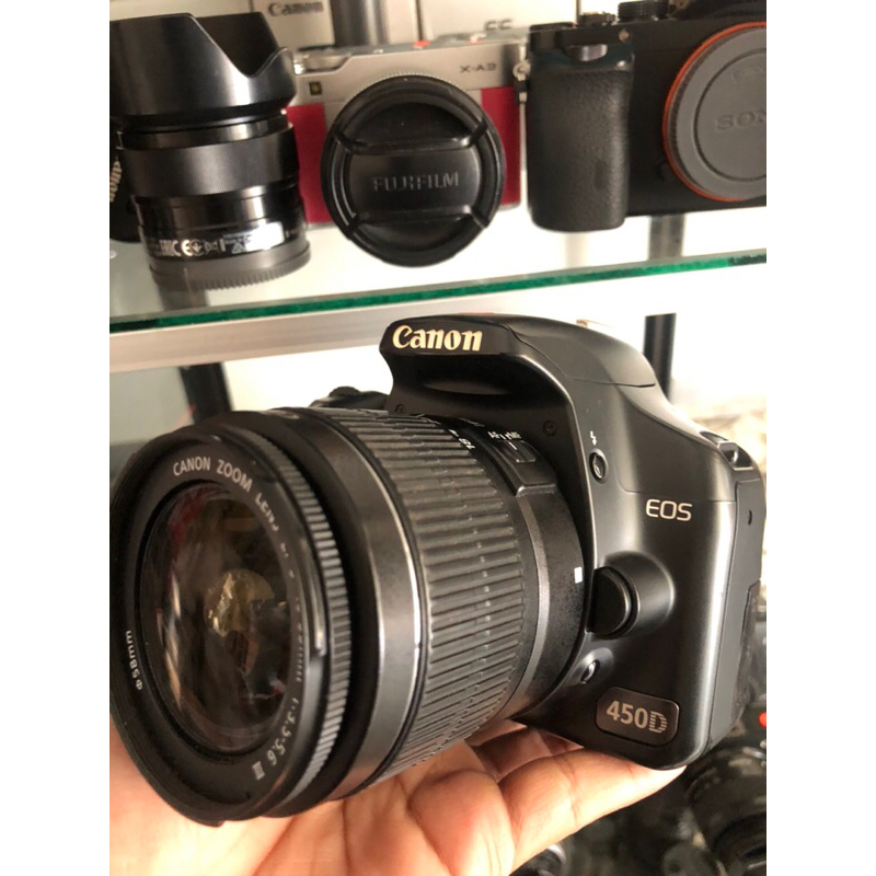 kamera canon eos dlsr 450d body lensa kit 18-55 mulus siap pakai