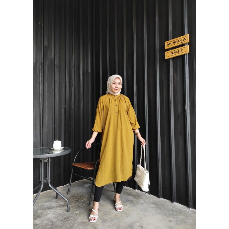 FS - RENITA LONG TUNIK JUMBO KANCING AIRFLOW CRINKLE BUSUI FRIENDLY LONG TUNIK CRINKLE AIRFLOW JUMBO /  MERANI MIDI DRESS HITS OOTD FASHION WANITA SELEBGRAM TERMURAH