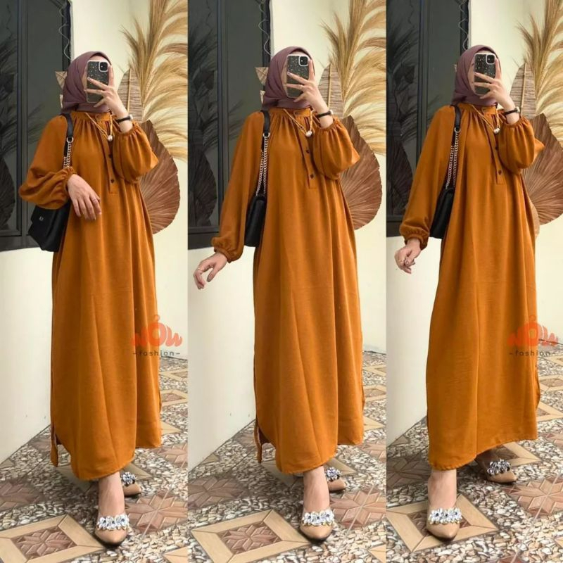 FS - RENITA LONG TUNIK JUMBO KANCING AIRFLOW CRINKLE BUSUI FRIENDLY LONG TUNIK CRINKLE AIRFLOW JUMBO /  MERANI MIDI DRESS HITS OOTD FASHION WANITA SELEBGRAM TERMURAH