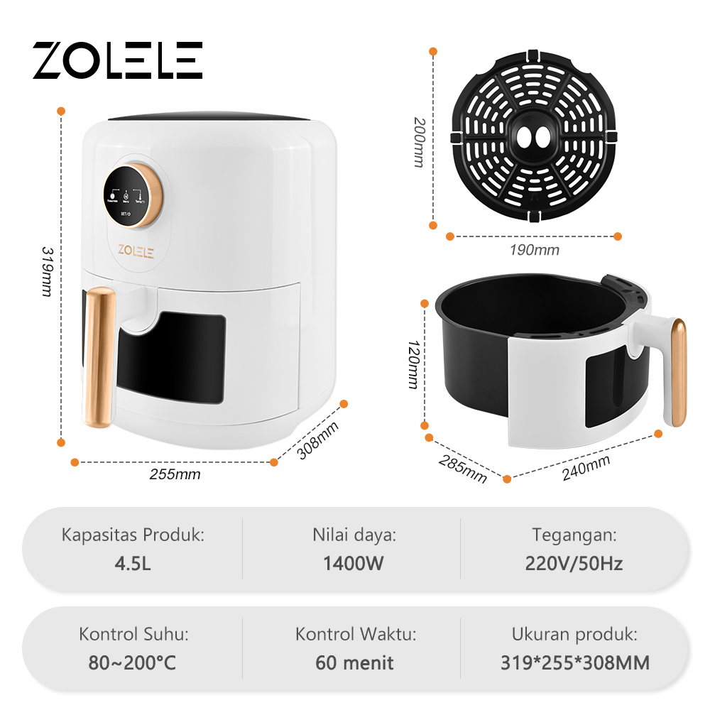 ZOLELE ZA004 4.5L Visual Air Fryer Penggorengan Udara Visual