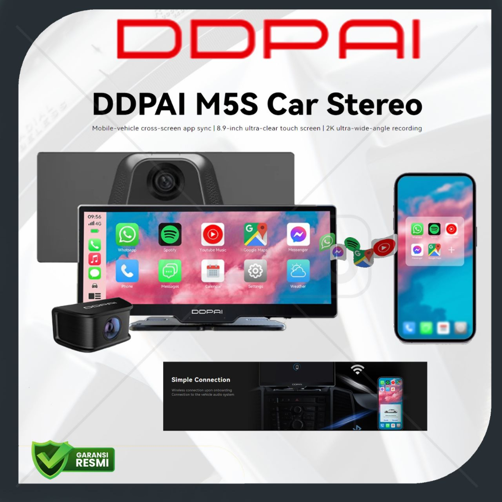 DDPAI M5S Head Unit GPS Wifi Mobil DashCam Depan Belakang Kamera DVR
