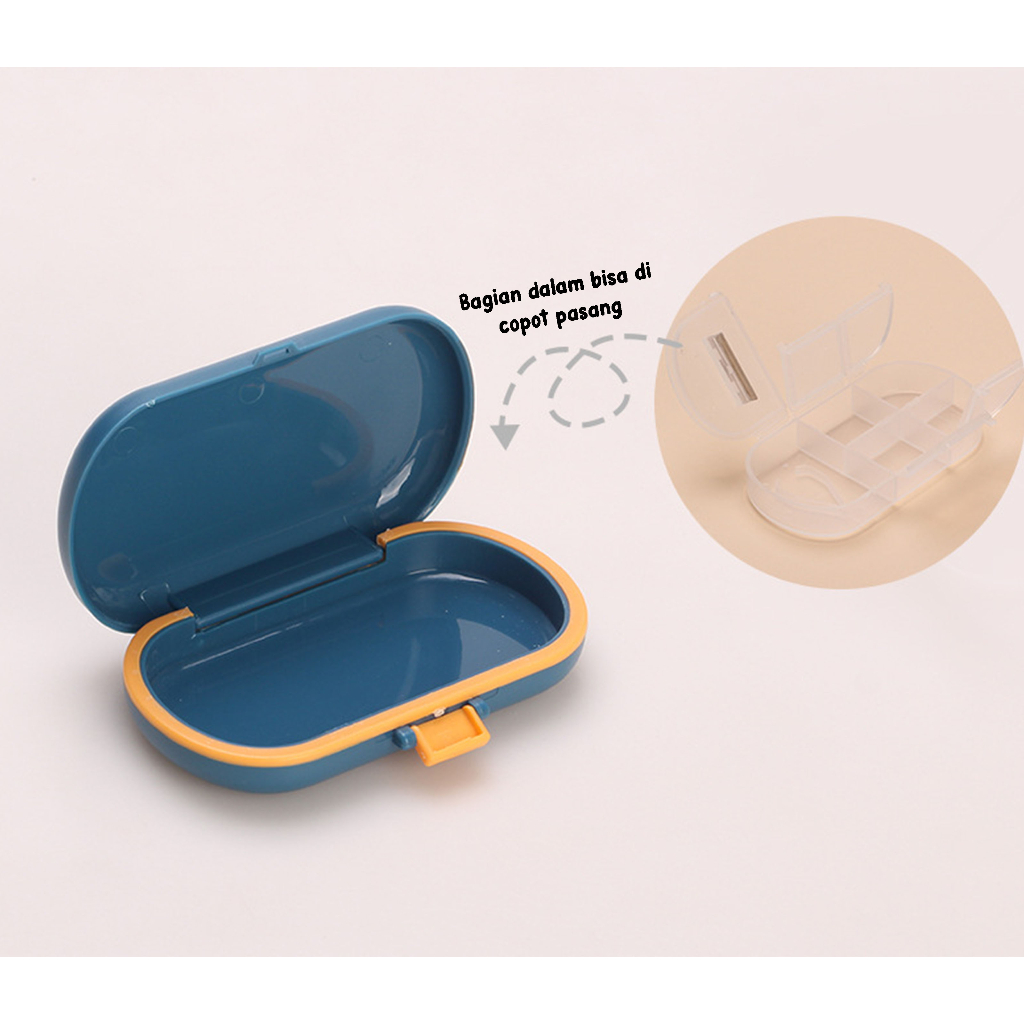 Kotak Obat/Capsule Box Oval Pill Traveling 4 &amp; 6 Sekat Wadah Obat Mini Portable Medicine Box