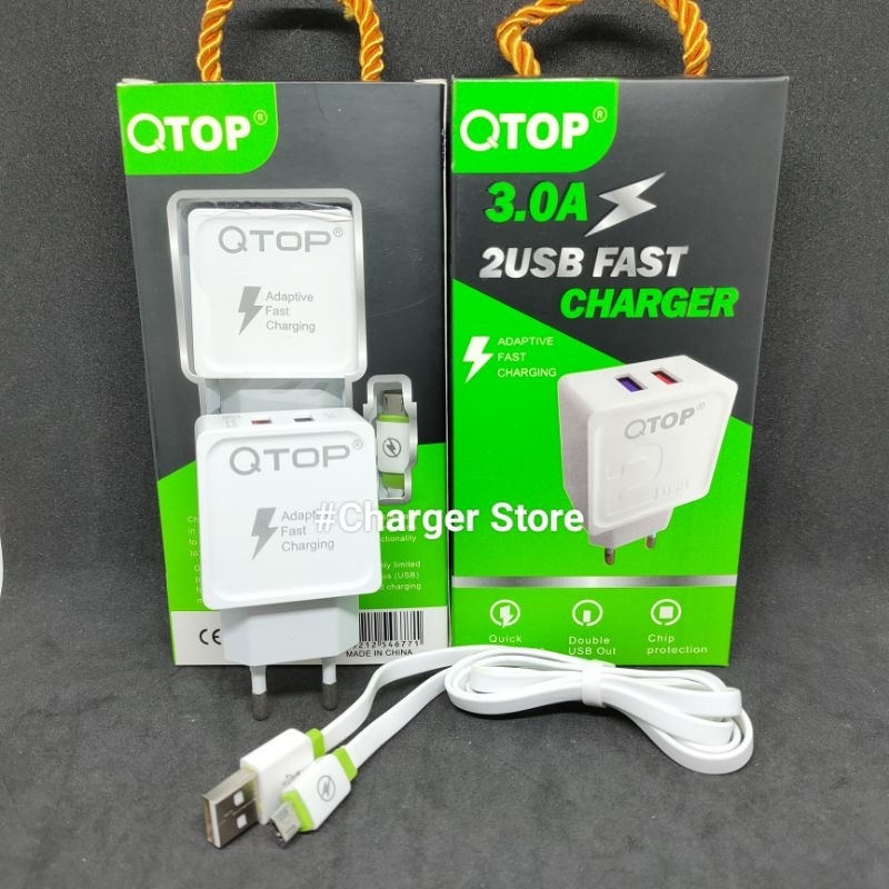 Charger Qtop Fast Charging 2USB 4.5A Micro USB Qualcomm Quick Charger 3.0