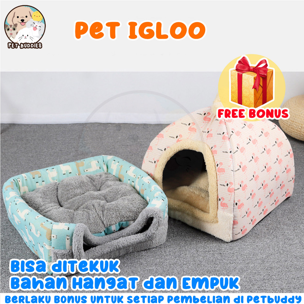 [FREE BONUS]Pet Igloo Rumah Kucing/Anjing Bulu Lembut Pet House Bantal