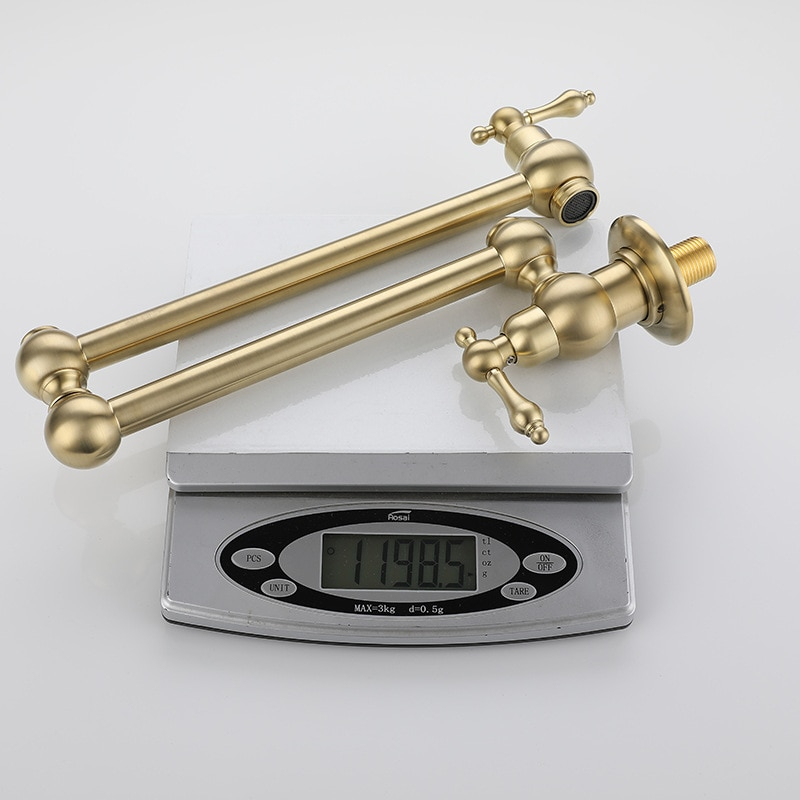 Keran Wastafel Dinding Brushed Brass Keran Wastafel Cuci Piring kran air wastafel Kran Dinding Foldable Keran Air Cuci Piring