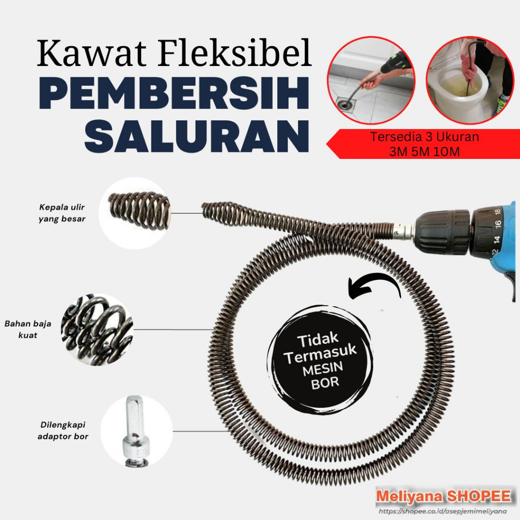 Alat Kawat Dengan Adaptor Bor Anti Sumbat Pipa Pembersih Saluran Air