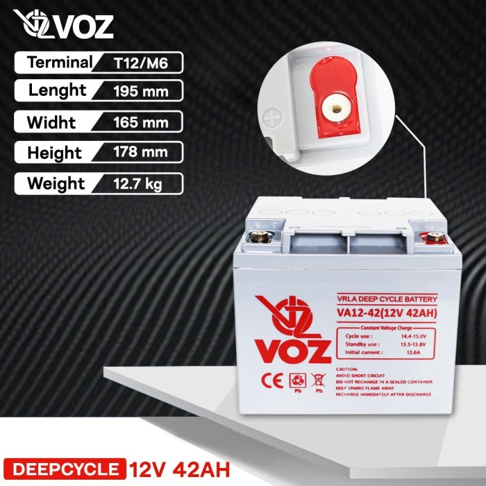 Voz Baterai Deep Cycle 12V 42 Ah| Baterai Solar Panel Original Garansi 1tahun