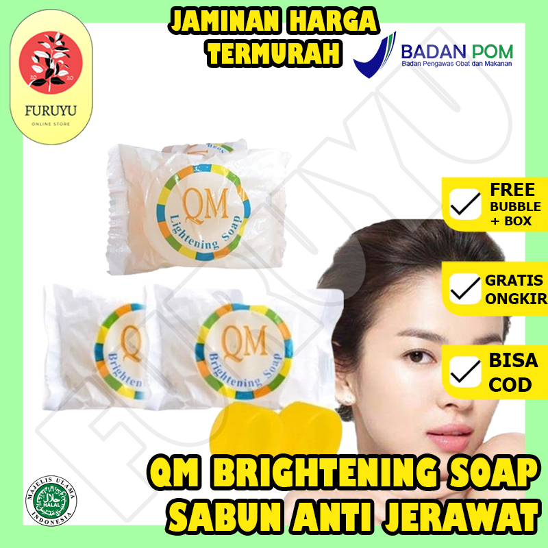 Sabun Batang Batangan Pencerah Pemutih Penghalus Kulit Wajah Muka Tubuh Badan Alami QM Brightening Soap Penghilang Bekas Luka Pengecil Poripori Pria Wanita Ori Cepat Permanen BPOM