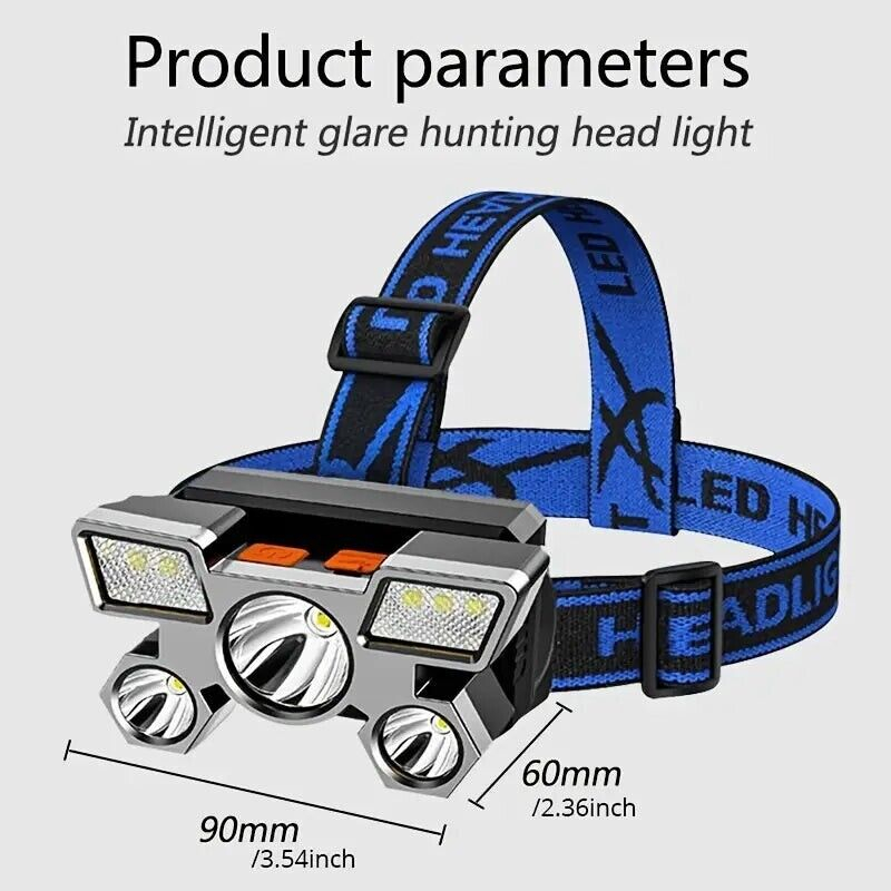 Lampu Depan LED USB Isi Ulang Lampu Kerja Lampu Bar Kepala Band Lampu 5 LED Tahan Air Portabel untuk Berkemah