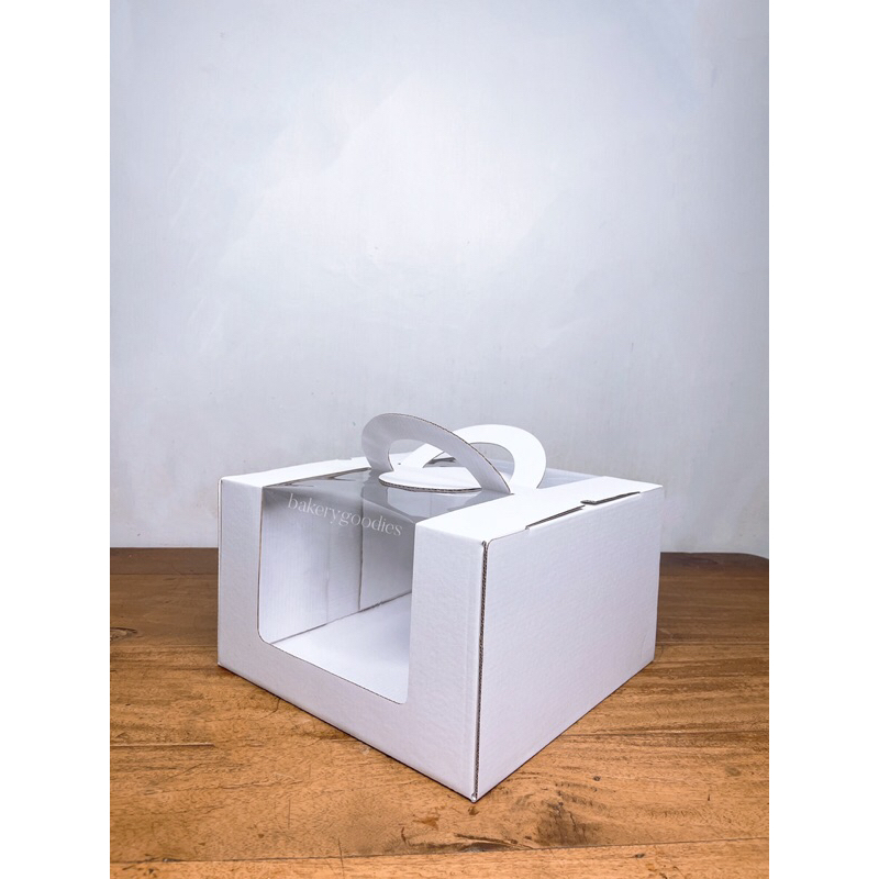 

(PUTIH) Kotak Kue mika handle cake box gagang pegangan tebal premium putih white 25x25x15 cm