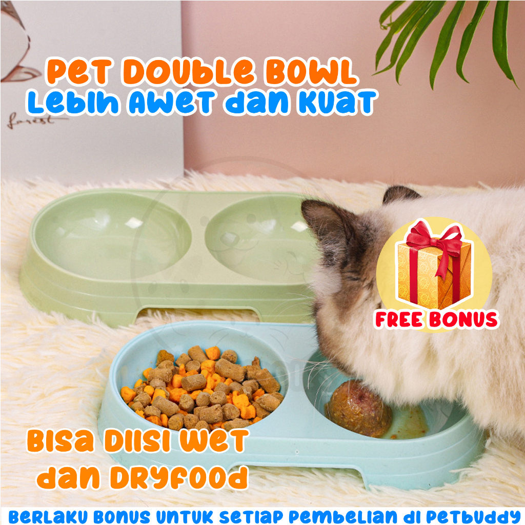 Tempat Makan dan Minum Macaron 2 in 1 Kucing/Anjing Tempat Makan 2 Lubang Mangkuk