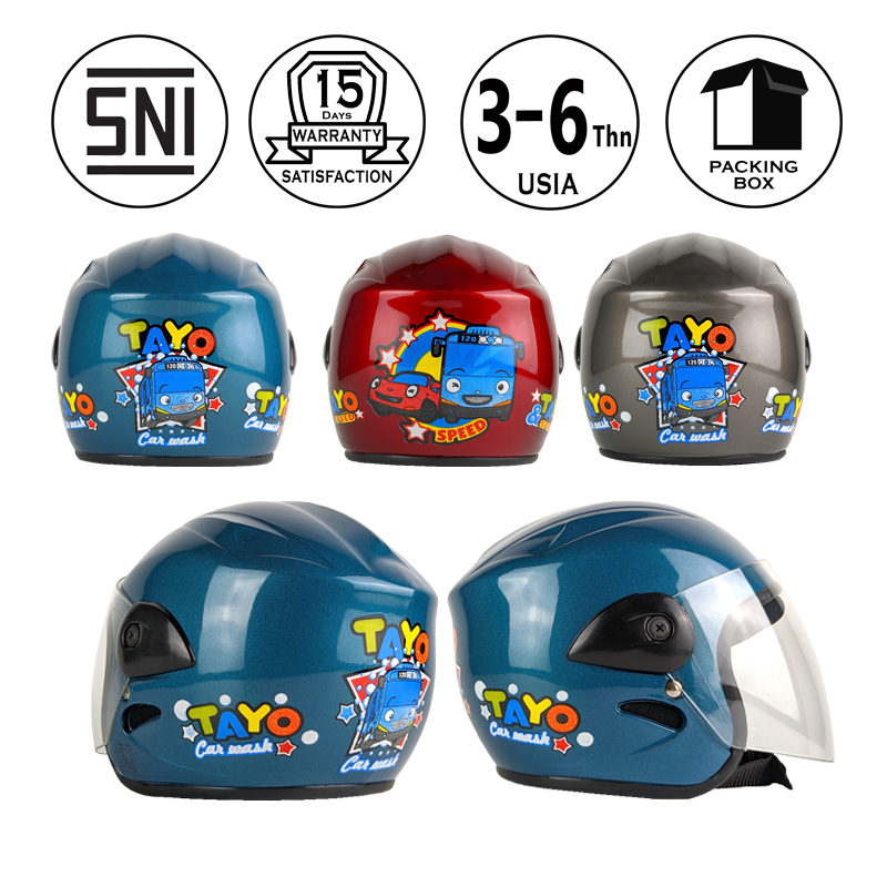 Helm Motor Anak Kecil Balita Laki Laki Cowok 3 4 5 6 Tahun Motif KartunBus Tayo