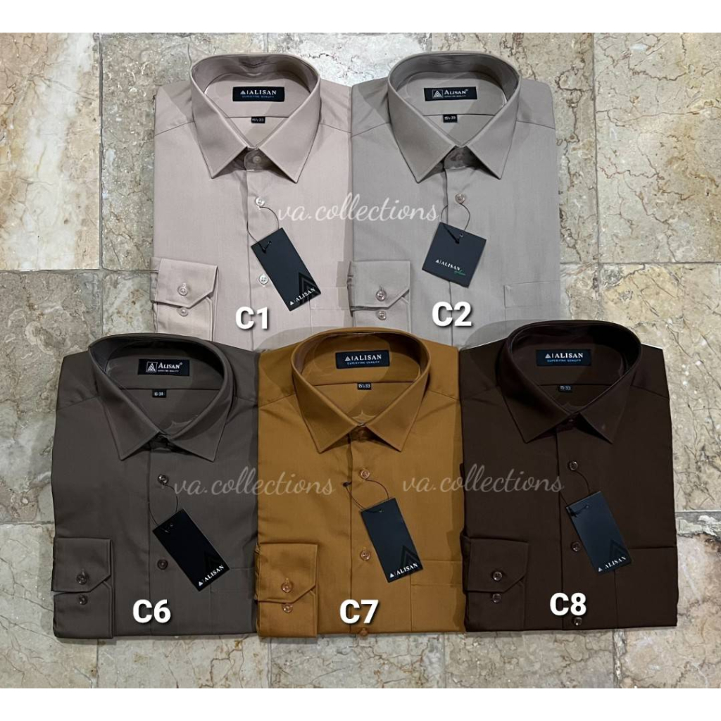 ALISAN REGULAR - KEMEJA POLOS LENGAN PANJANG PRIA SERI COKLAT C1 / C2 / C6 / C7 / C8
