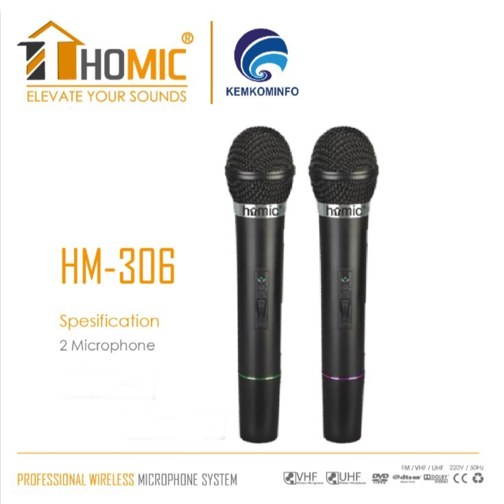 Mic Wireless / Homic Wireless Series HM 306 Perlengkapan Audio Mic wireless 2IN1 BISA KABEL DAN WERLES