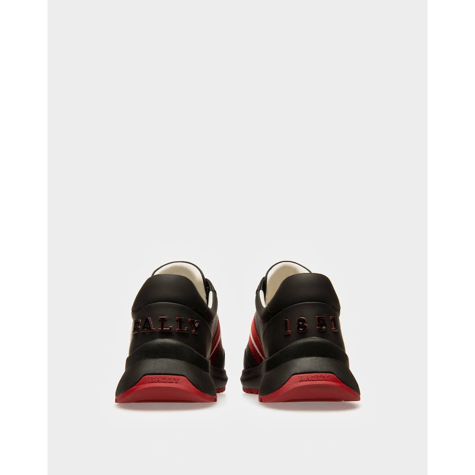 Blly SS23 Daryn Leather Sneakers All Black with Red/White Stripe