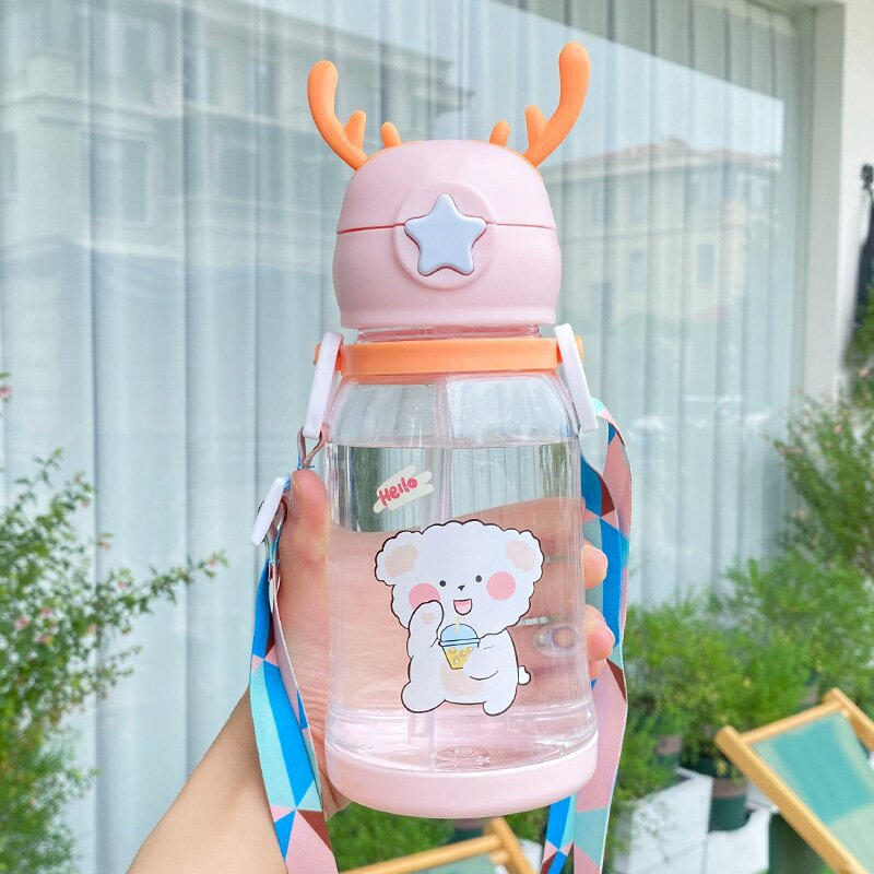 MYN Mall Botol Air Minum Anak Sedotan 600ml Model Tanduk Rusa Lucu / Botol Minum Anak BPA FREE Food Grade