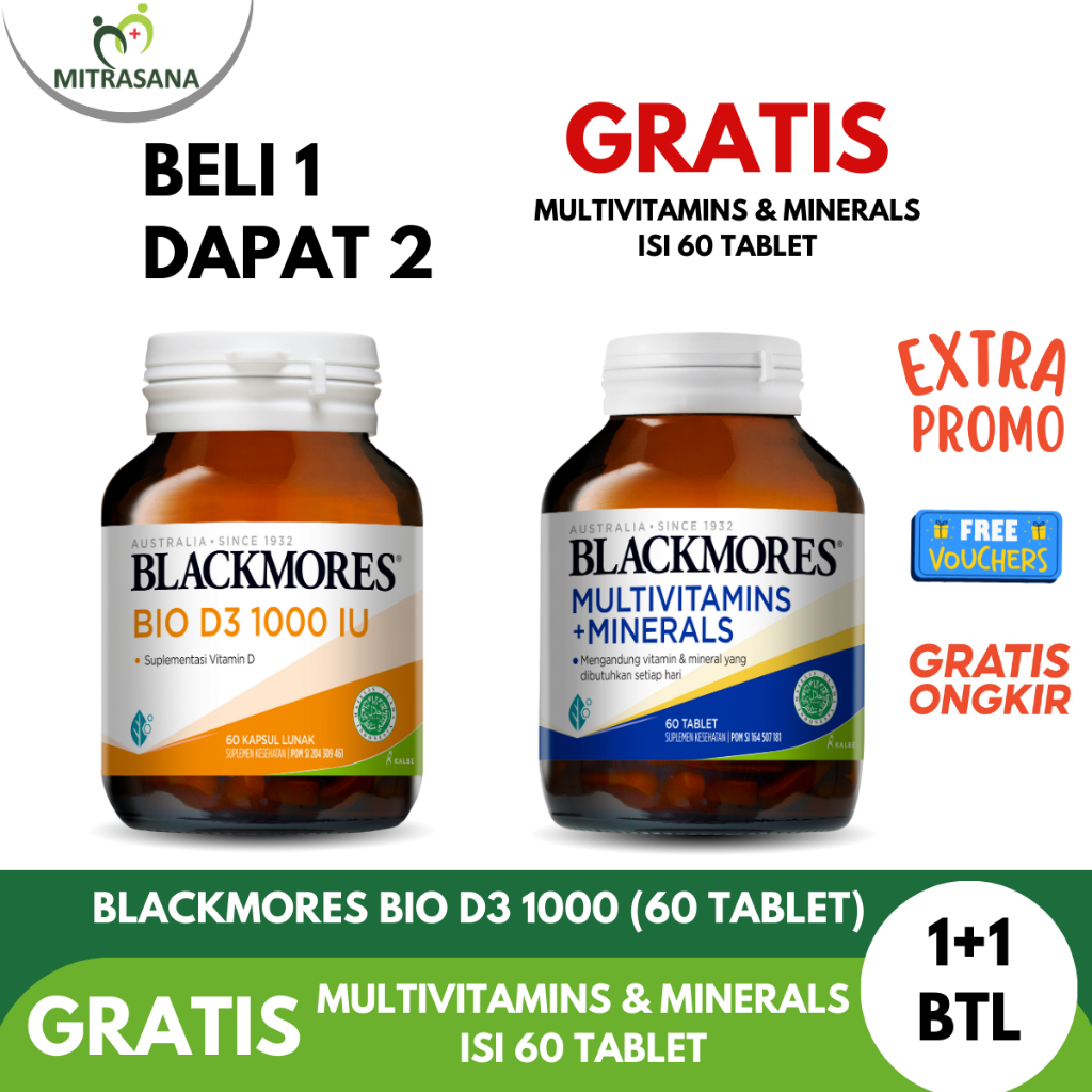 Blackmores Bio D3 Vitamin D3 60 Tablet Gratis Blackmores Multivitamins dan Minerals 60 Tablet