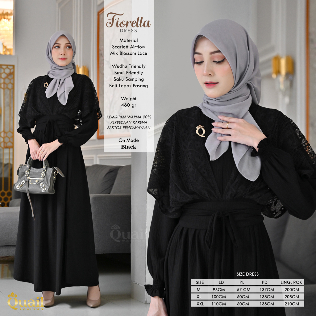 FIORELLA DRESS Gamis Airflow Mix Brukat by Quail Hijab Ori Murah