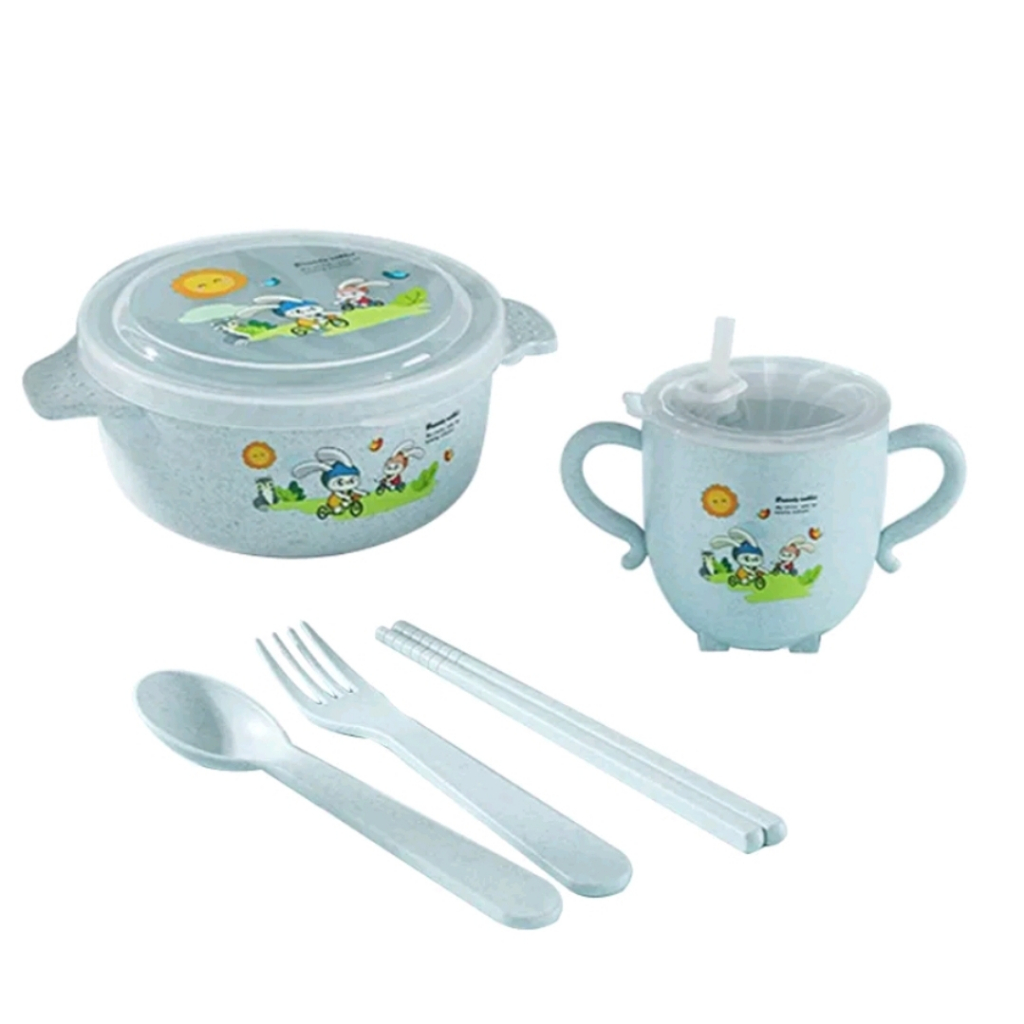 TEMPAT MAKAN BAYI SET 6 IN 1  &amp; 5 IN 1 BAHAN JERAMI GANDUM / SET PERALATAN MAKAN ANAK ISI 6 &amp; 5 BPA FREE FOOD GRADE WHEAT (IP)