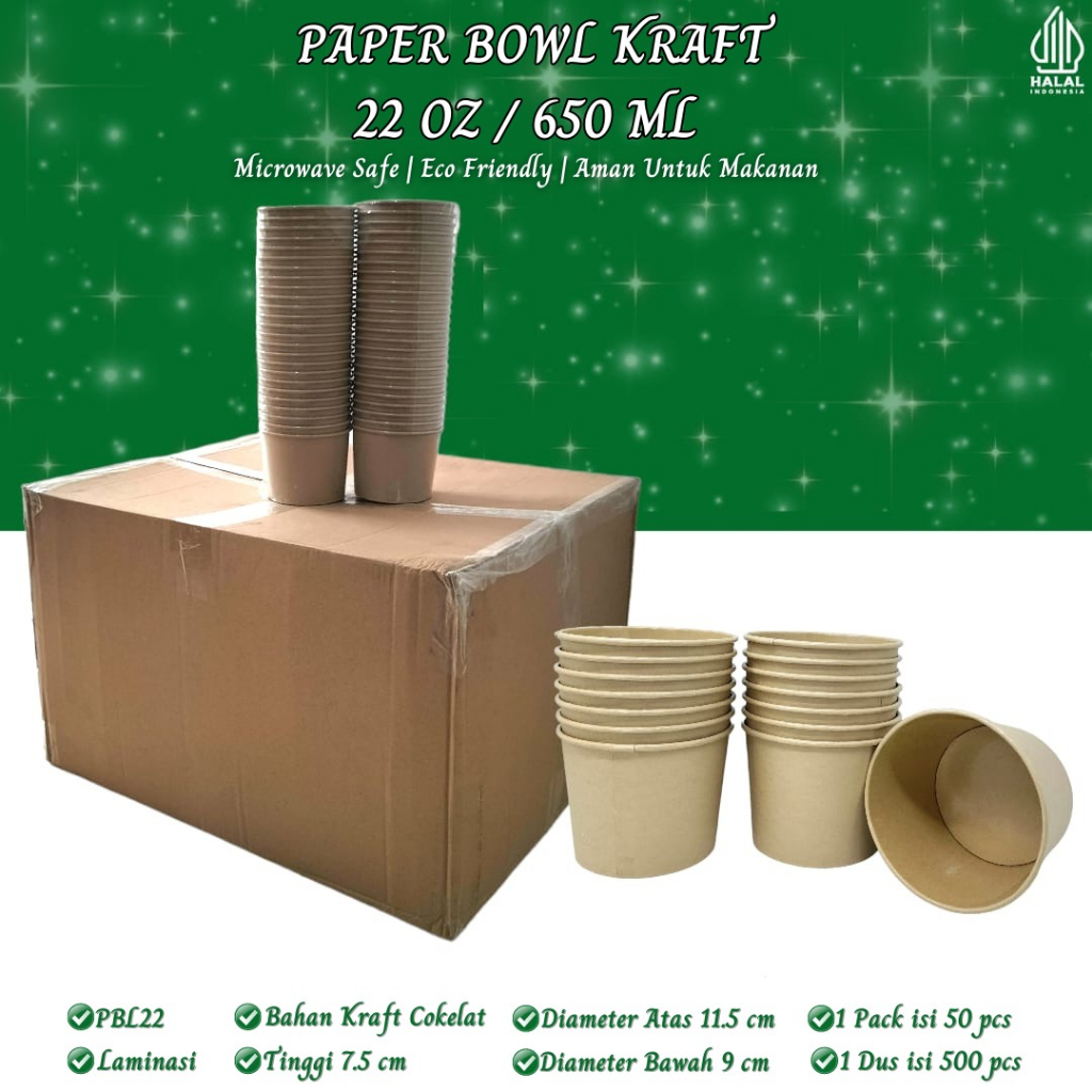 Paper Bowl 22 Oz 650 Ml Tanpa Tutup (Isi 25 Pcs-PBL22)