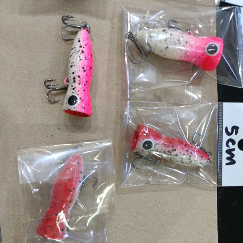 Umpan pancing popper mini popper siap pakai dengan treble 2 buah handmade bahan kayu asli