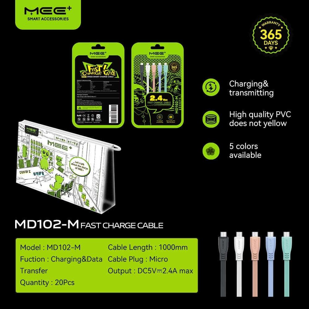 MEE+ MD102-M/MD102-C/MD102-L Fast Charge Cable 2.4M 1M Data Cable (1PCS)
