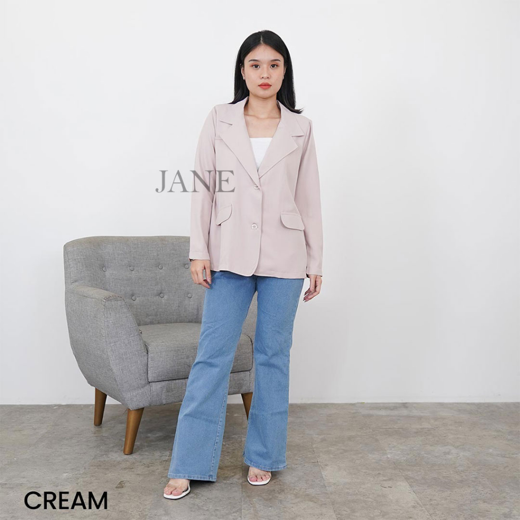 JANE COLLECTION || Blazer Formal Kerja Wanita Fashion Atasan Korea Jumbo - Oversize Blazer Seoyun Hitam Putih Cream Coklat Abu Abu