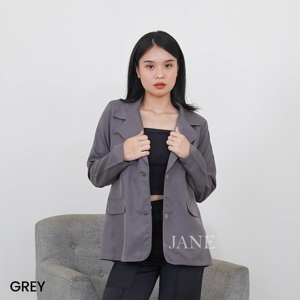 JANE COLLECTION || Blazer Formal Kerja Wanita Fashion Atasan Korea Jumbo - Oversize Blazer Seoyun Hitam Putih Cream Coklat Abu Abu