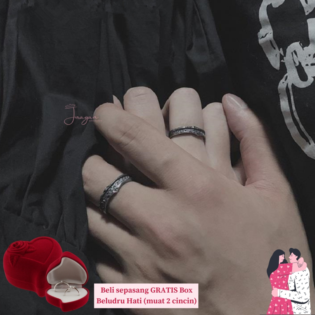 [UKIR NAMA] Cincin Couple Black Rock Adjustable S25 Ailoviu Original Perak Untuk Pasangan Hadiah Valentine Kado Gift