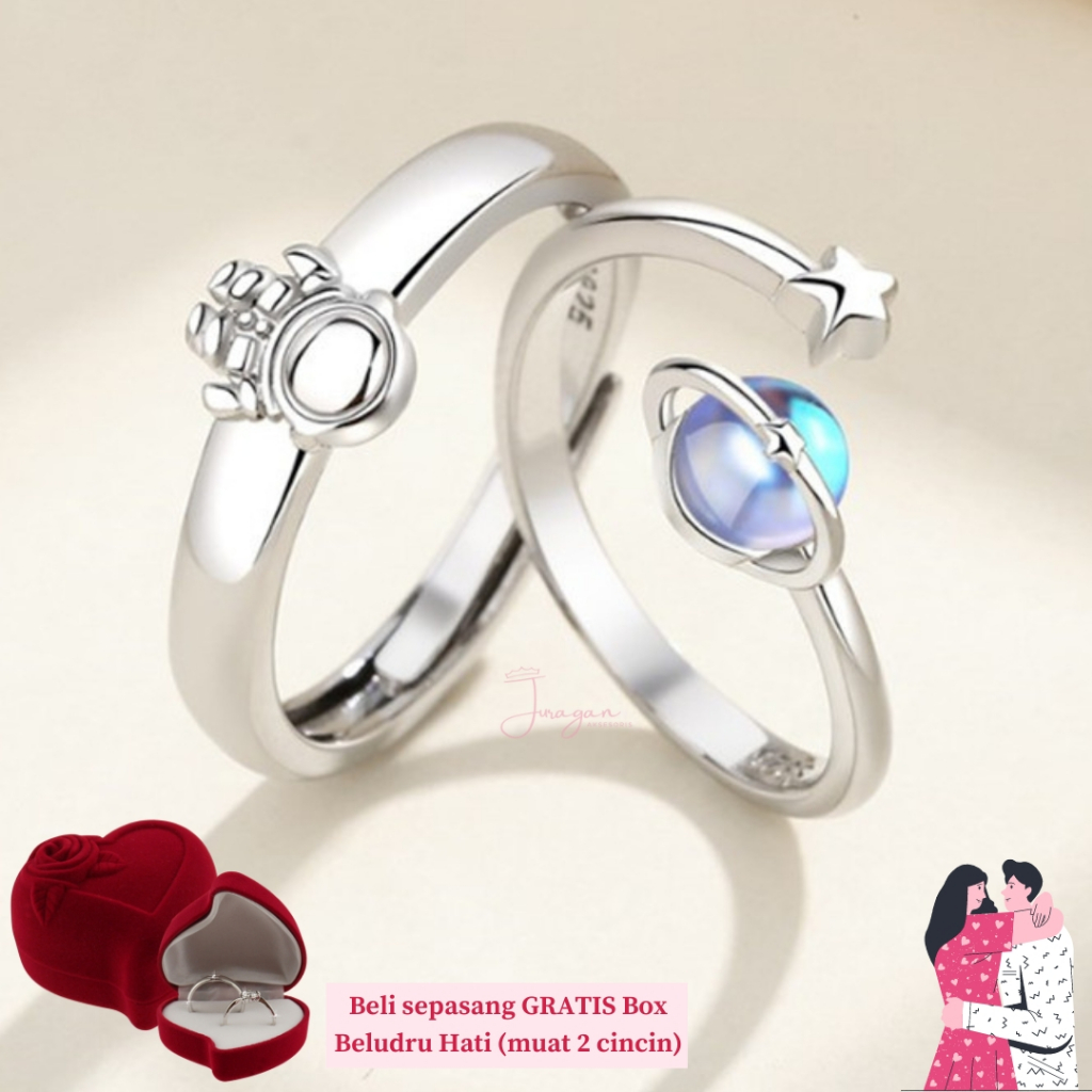 [UKIR NAMA] Cincin Couple Astronaut World S34 Adjustable Ailoviu Original Perak Untuk Pasangan Hadiah Valentine Kado Gift