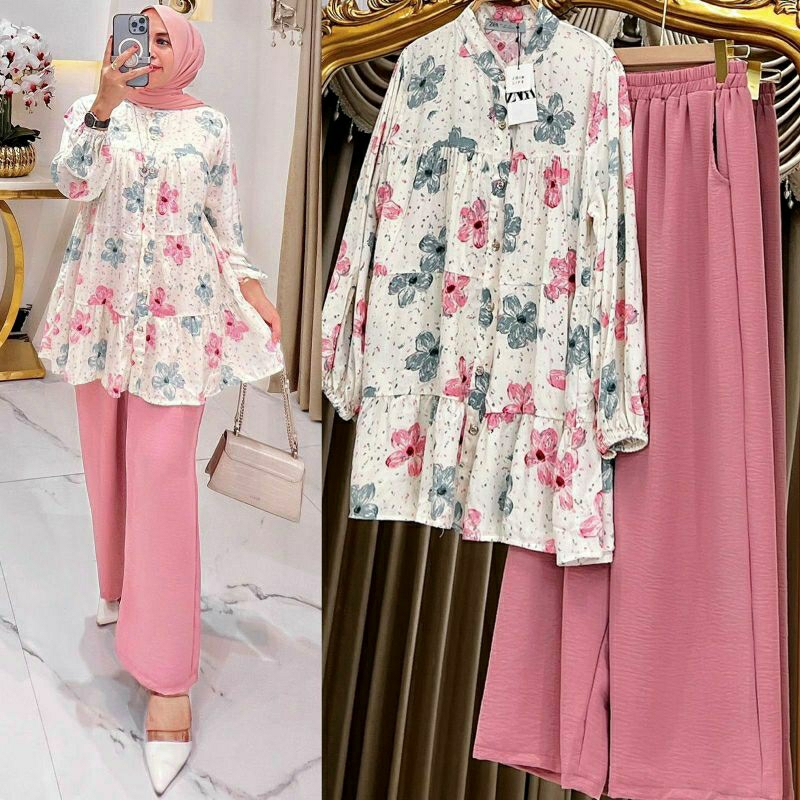 Daisy Set, SETELAN WANITA CANTIK JUMBO MODIS FIT XXL LD 120 BAHAN TOP RAYON PREMIUM PANTS CRINKLE IMPORT KANCING AKTIF TERMURAH OOTD KEKINIAN TERLARIS