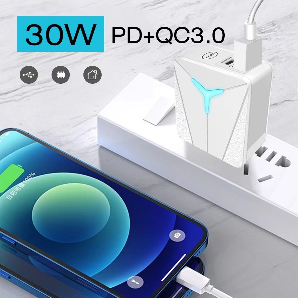 【CA030/031】Charger Adaptor USB+TYPE-C 2USB 30W Fast Charging 3.1A QC3.0 Universal Usb Port EU Plug Quick Charger for  Samsung Xiaomi Oppo Vivo