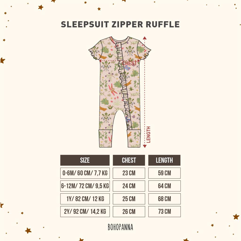 Bohopanna 0-2 Tahun Short Zipper Sleepsuit / Sleep Ruffle Jumper Bayi Unisex Laki laki Boy / Perempuan CBKS SO