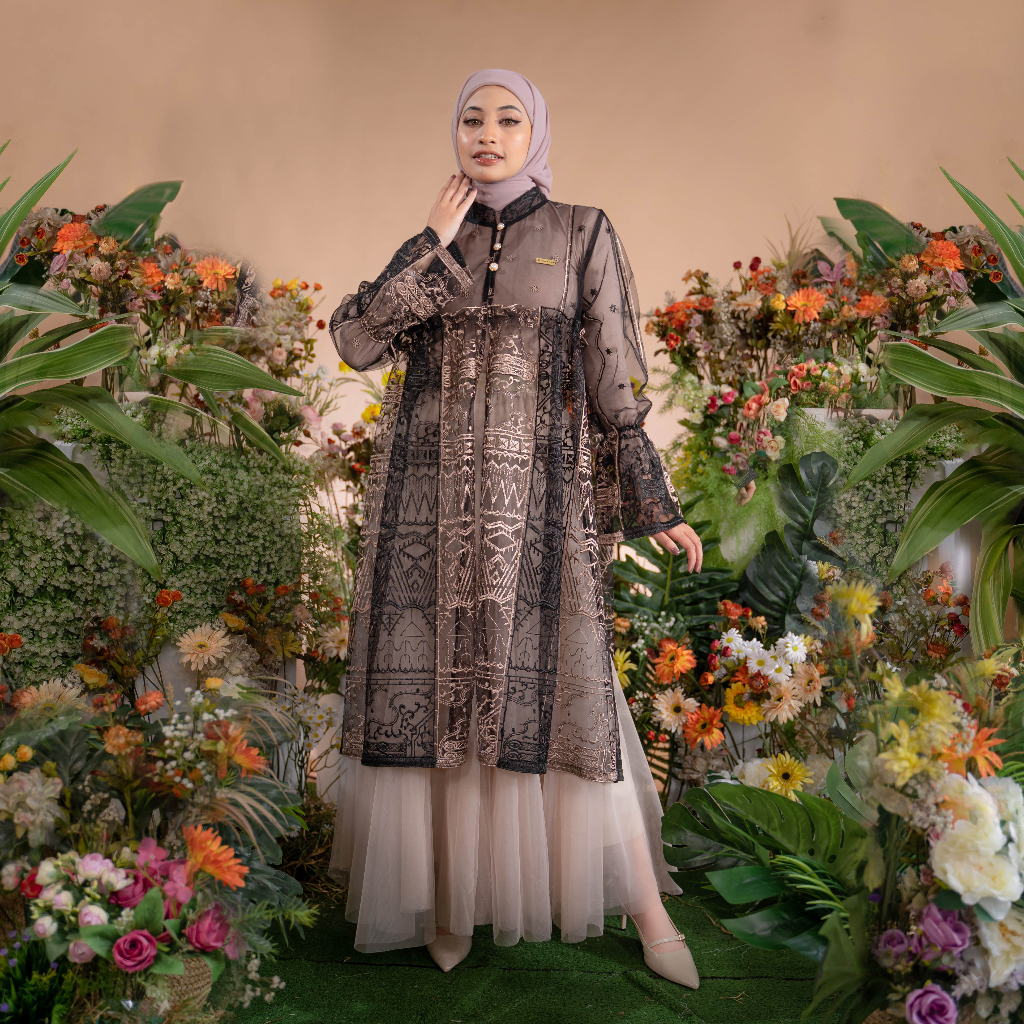 Mimamim - Midi Outer Abella Etnik Embroidery Organza Bordir