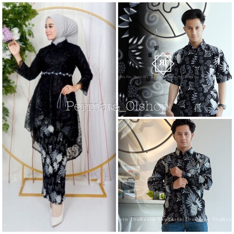 Permata Olshop / Couple Kebaya Aurora Zahra / Baju Couple Lamaran / Couple Kebaya dan Kemeja Batik / Couple Kebaya Lesty