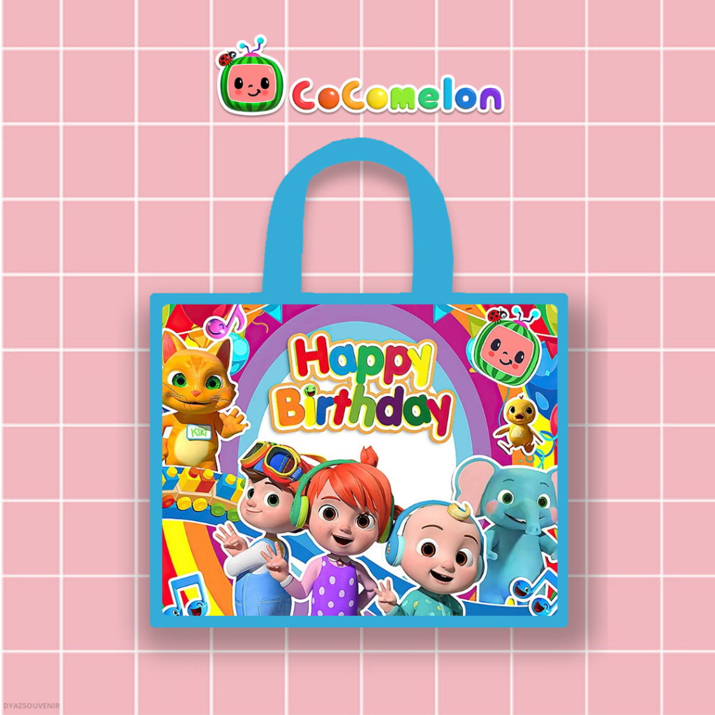 

[TERMURAH] Tas Souvenir COCOMELON Ulang Tahun ULTAH Perekat Portrait/Landscape SPUNBOND tema kartun custom suka suka