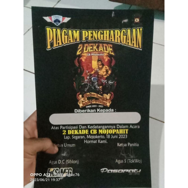 piagam 2 dekade cb mojopahit