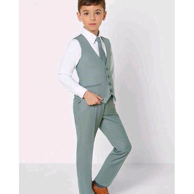 setelan rompi anak + dasi sage green