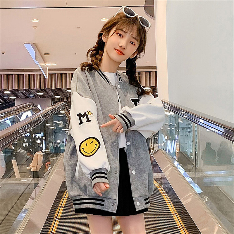 Jaket Anak R Smile Baseball Korea Style Unisex Pria &amp; Wanita 8-10+ Tahun