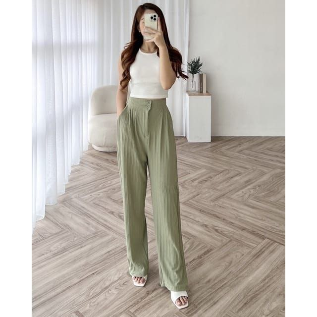 Jennie Knit Pants Celana Kulot Highwaist Knit Kancing 2 Celana Knit Wanita