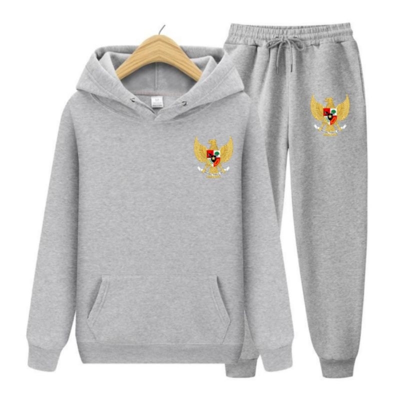 Set hoodie jogger pria jaket pria celana panjang joger cowok dewasa garuda pancasila