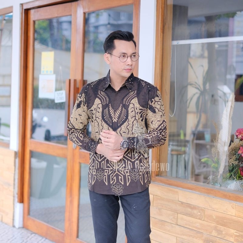 BATIK BOLO DEWO Motif Rengka Gunung Kemeja Baju Batik Pria Lengan panjang Lapis furing Hem Atasan