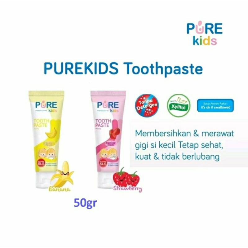 [BPOM] Pure Kids Toothpaste 50gr / Purekids Pasta Gigi Anak Banana Strawberry BB PureBB