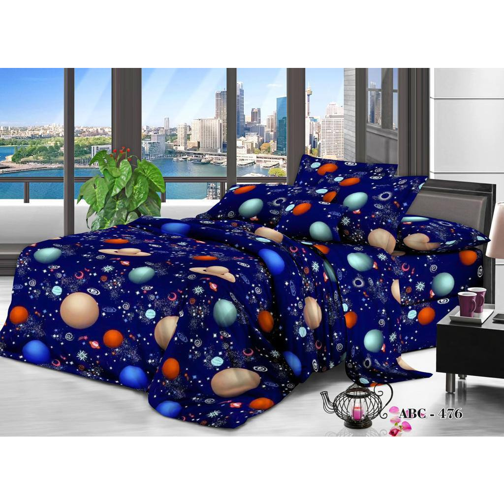 Sprei set sarung bantal sarung guling ukuran no.1 180x200 no.2 160x200 motif planet navy