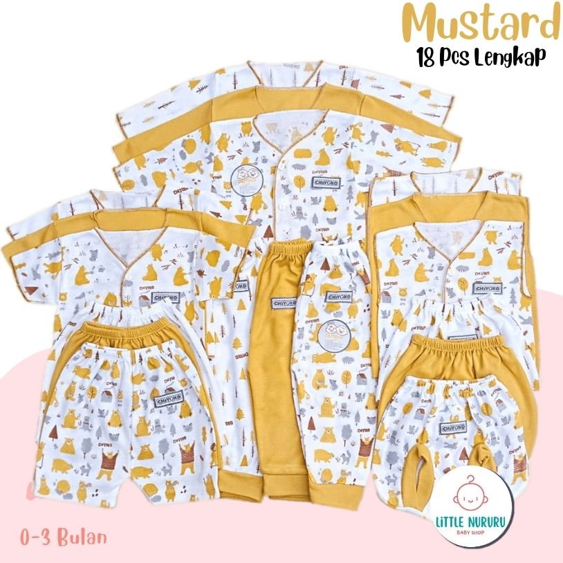 18 Pcs - Baju Pakaian Bayi Paket Serian Warna Kuning Mustard 0-3 bulan