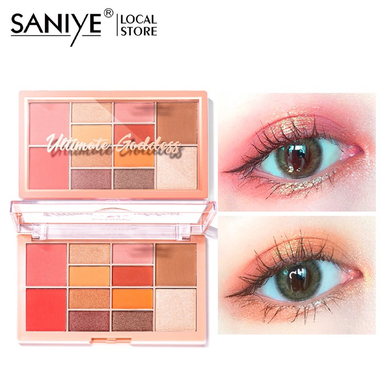 【Official Outlet】SANIYE Ultimate Goddess Eyeshadow Pallette E225 12 Warna Eyeshadow Multifungsi 4 In 1 Contour Blusher Highlight Eye Shadow Makeup Kosmetik Wajah Viral BPOM