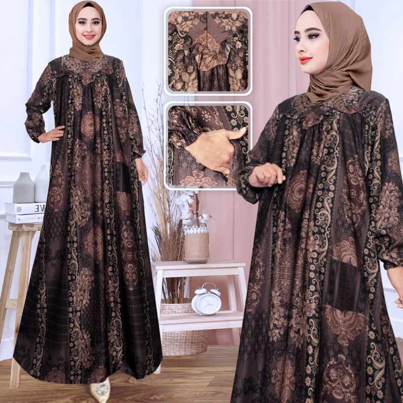 Nayla Dress | Gamis Bahan Zara Silk Premium|Gamis Motif Pesta Terbaru 2023